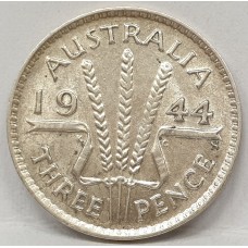 AUSTRALIA 1944S . THREEPENCE . aUNCIRCULATED